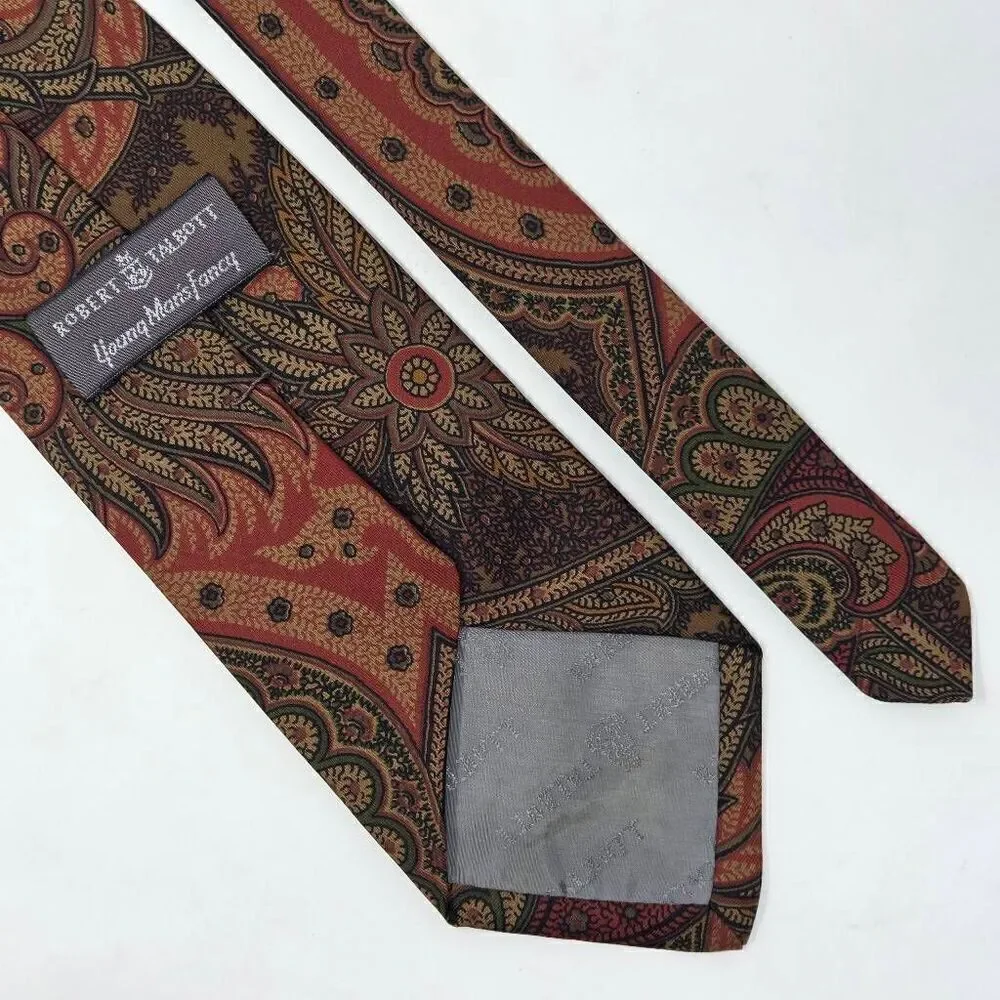 ROBERT TALBOTT YOUNG MANS FANCY SILK TIE BROWN RED GREEN PAISLEY 3.5